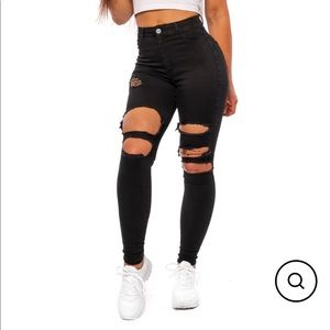 Fit Jeans - Women’s Regular Super Ripped High Waisted, Medium, Black